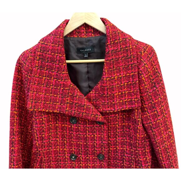 Talbots Women's Red Tweed Double-Breasted Jacket Size 8 Fallcore Academia Preppy - Picture 2 of 5